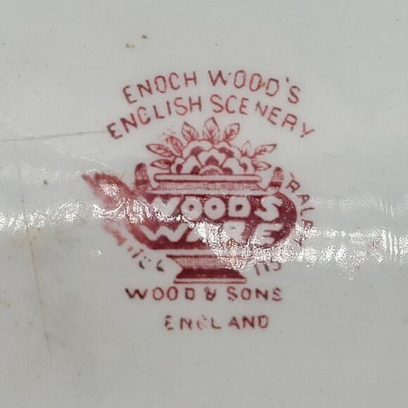 Enoch Wood's English Scenery Wood & Sons Cottagecore Red Transferware Chop Plate - Picture 3 of 13